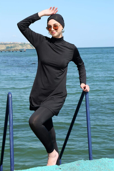 Long Sleeve Lycra Black Modest Swimsuit 31055 - 3