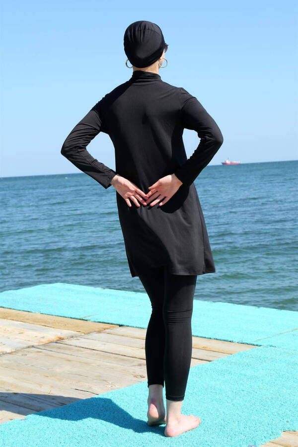 Long Sleeve Lycra Black Modest Swimsuit 31055 - 4