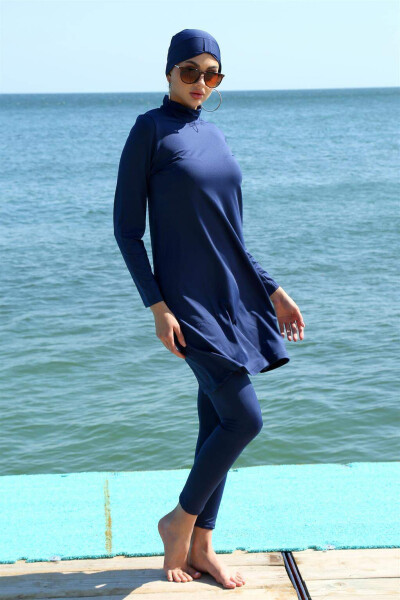 Long Sleeve Lycra Navy Modest Swimsuit 31055 - 3