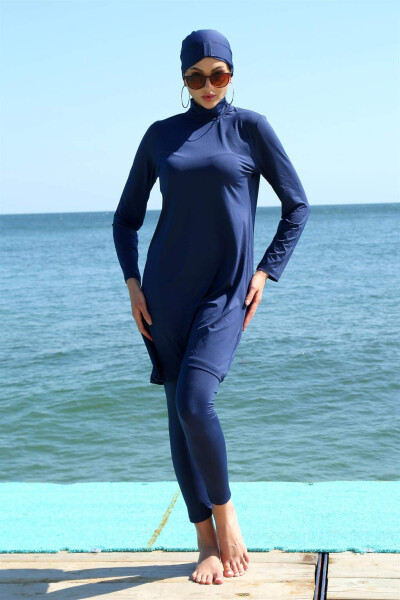 Long Sleeve Lycra Navy Modest Swimsuit 31055 - 6