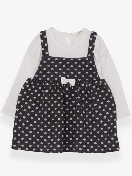 Long Sleeve Printed Baby Girl Dress with Polo Collar - 1