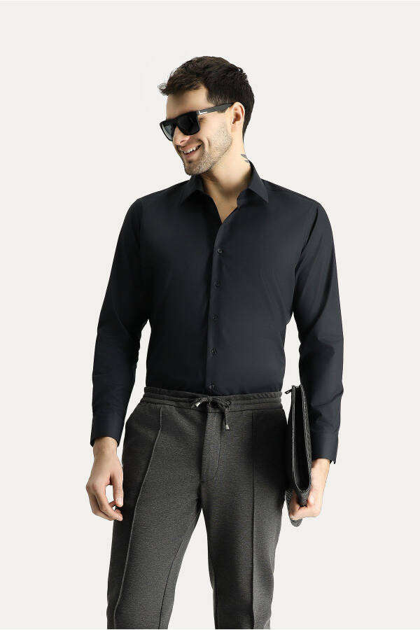 Long Sleeve Slim Fit Narrow Cut Non Iron Cotton Shirt - 8