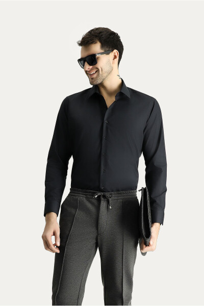 Long Sleeve Slim Fit Narrow Cut Non Iron Cotton Shirt - 1