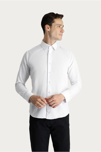 Long Sleeve Slim Fit Narrow Cut Patterned Classic Cotton Shirt - 7