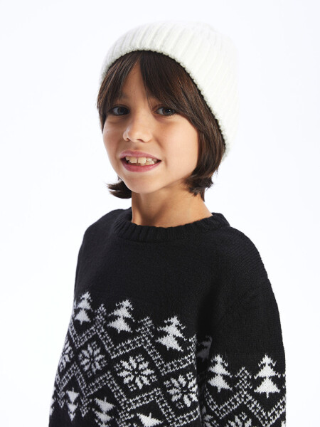 Long Sleeve Striped Boys' Knit Sweater with Crew Neck - 1