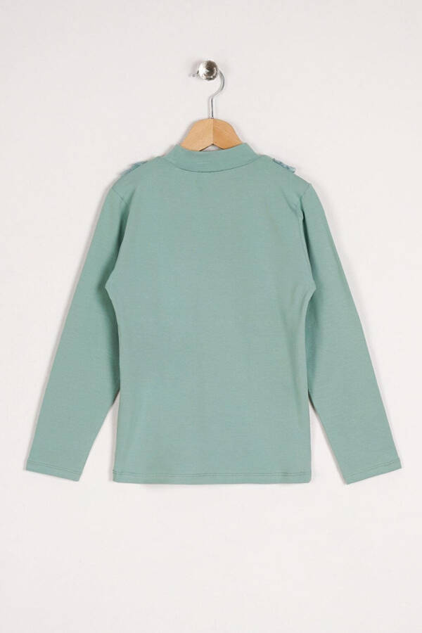 Long-Sleeved Blouse with Lace Collar, Green, for Girls - 2