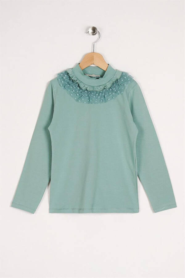 Long-Sleeved Blouse with Lace Collar, Green, for Girls - 4