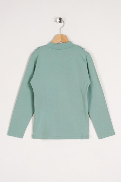 Long-Sleeved Blouse with Lace Collar, Green, for Girls - 5