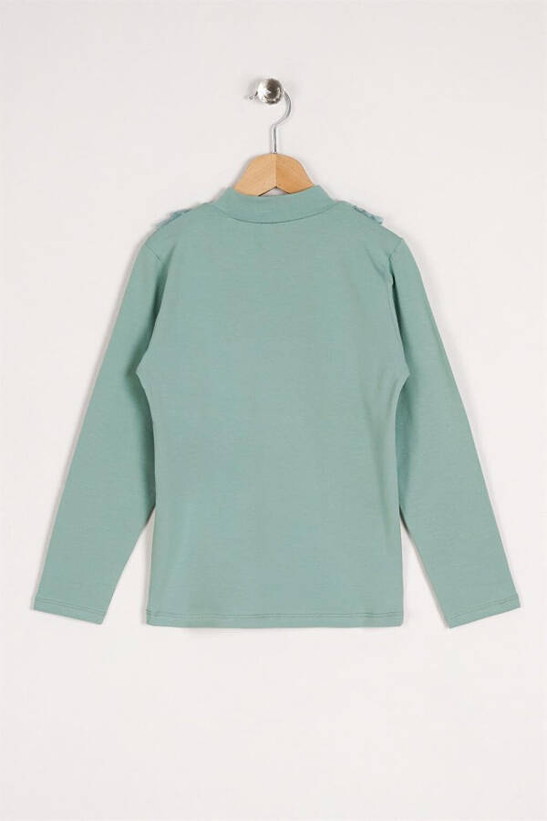 Long-Sleeved Blouse with Lace Collar, Green, for Girls - 5