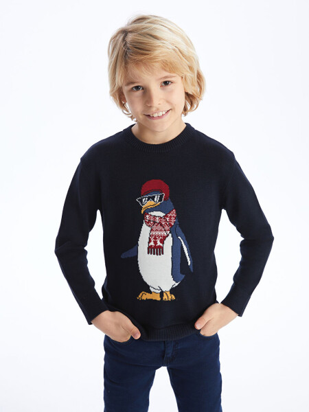 Long-sleeved Boy's Knit Sweater with Bicycle Neck Design - 2