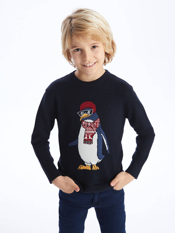 Long-sleeved Boy's Knit Sweater with Bicycle Neck Design - 2