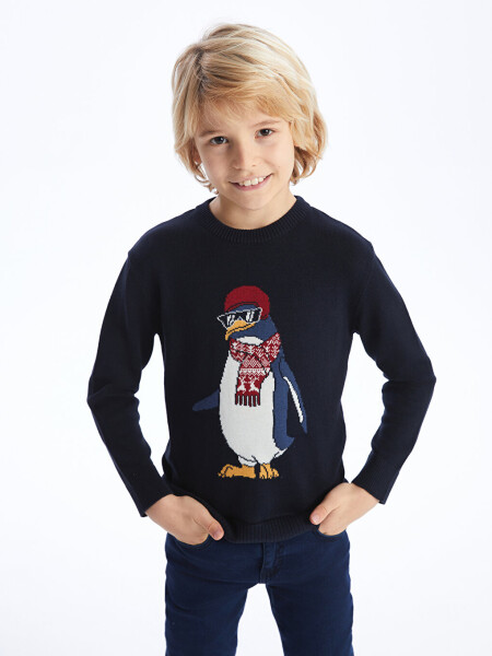 Long-sleeved Boy's Knit Sweater with Bicycle Neck Design - 8