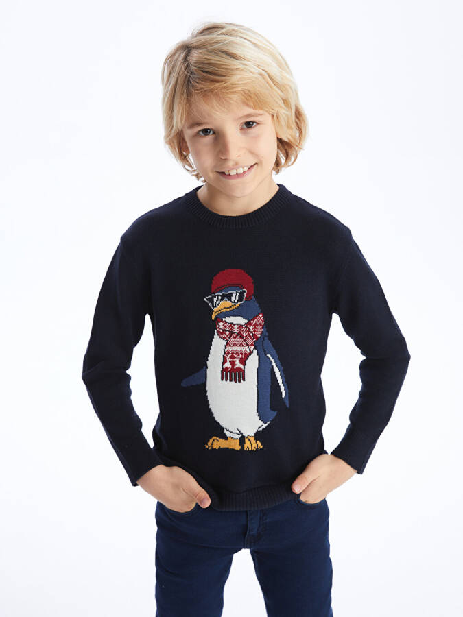 Long-sleeved Boy's Knit Sweater with Bicycle Neck Design - 8