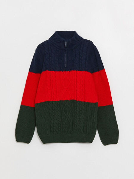 Long-Sleeved Crew Neck Color Block Boys' Knit Sweater - 4