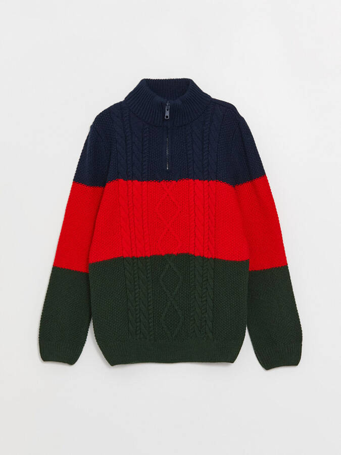 Long-Sleeved Crew Neck Color Block Boys' Knit Sweater - 4