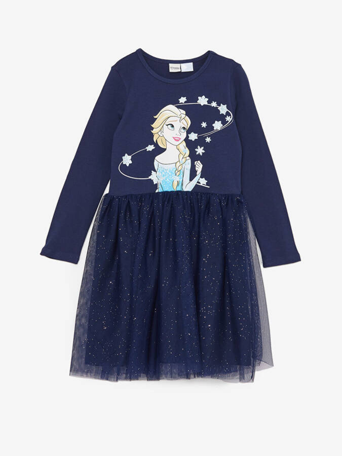 Long-Sleeved Elsa Printed Dress with Bike Collar for Girls - 1