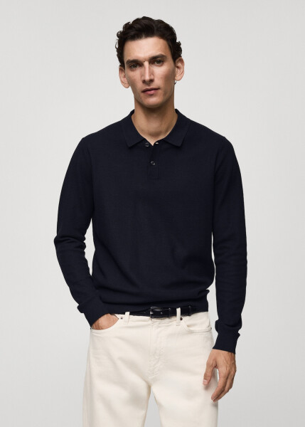 Long-sleeved patterned tricot polo shirt - 13