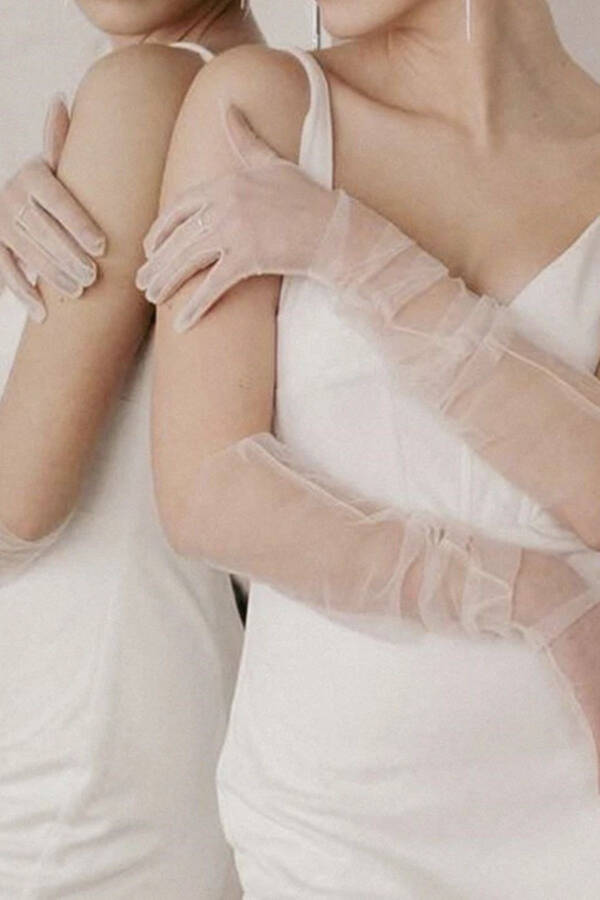 Long Transparent White Tulle Outdoor Costume Wedding Dress Gloves - 27