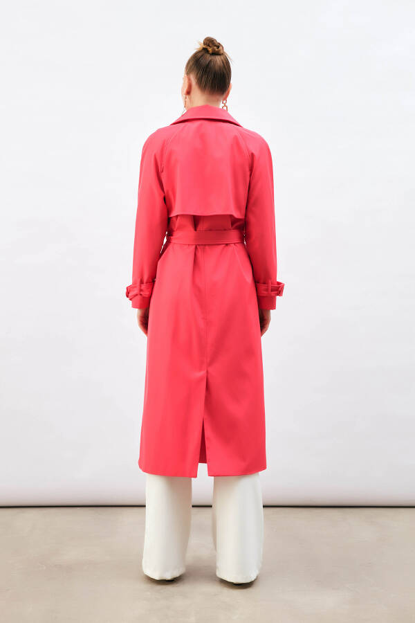 Long Trench Coat with Belt - Fuchsia - 16