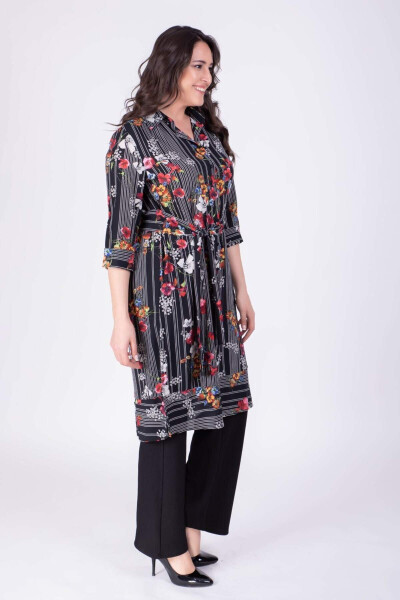 Long Tunic with Belt Detail and Pattern - 2