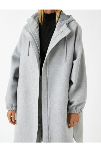 Long wool blend hooded zip-up jacket - 6