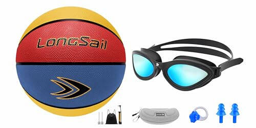 Longsail Red/Yellow/Blue Size 5 Basketball and Anti-Fog Swimming Goggles - 1