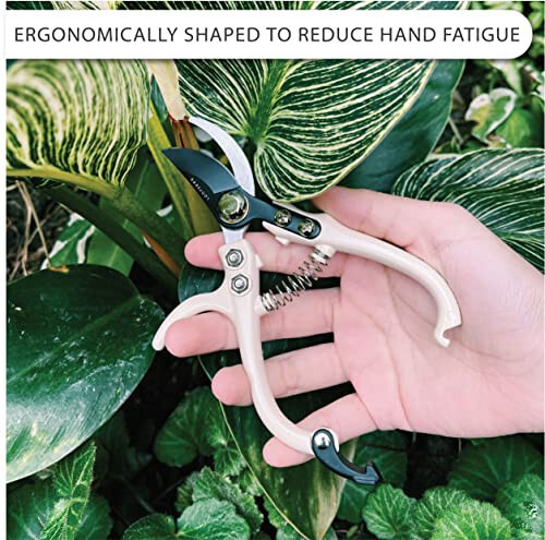 LOOPSEED Bypass Pruning Shears Hand Pruner Garden Trimming Scissors Plant Trimmers Herb Snips Flower Clippers Ergonomic Handle Modern Garden Tools (Classic Cream) - 6