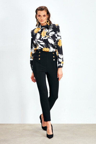 Loose Blouse with Ruffles - BLACK - 3