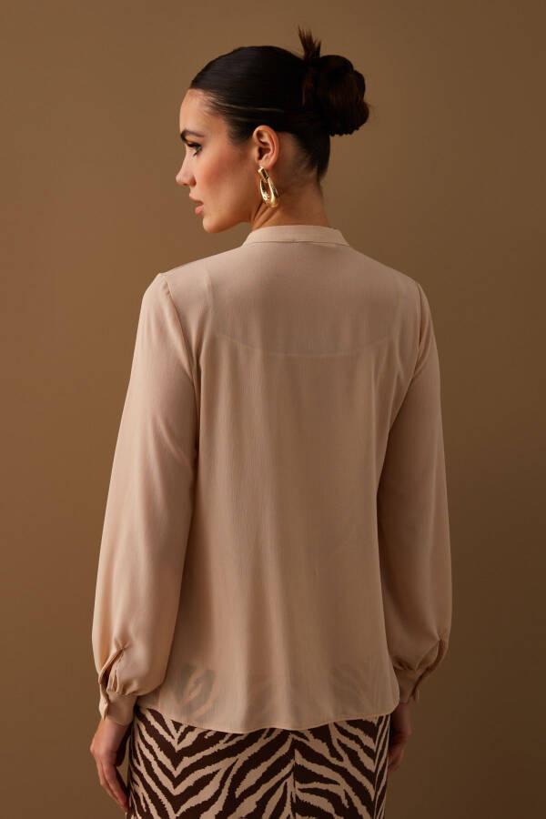 Loose Blouse with Scarf Detail - Beige - 7