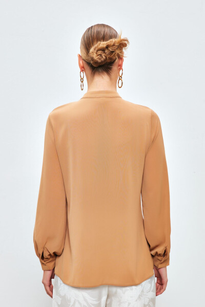 Loose Blouse with Scarf Detail - CAMEL - 6