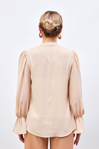 Loose Blouse with Tie Detail at the Collar - BEIGE - 4