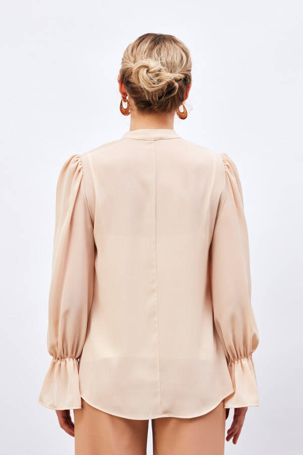 Loose Blouse with Tie Detail at the Collar - BEIGE - 8