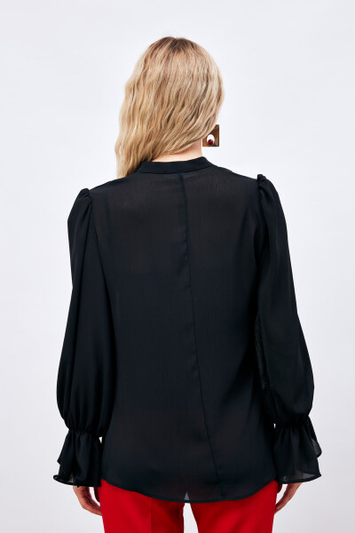 Loose Blouse with Tie Detail at the Neck - BLACK - 12