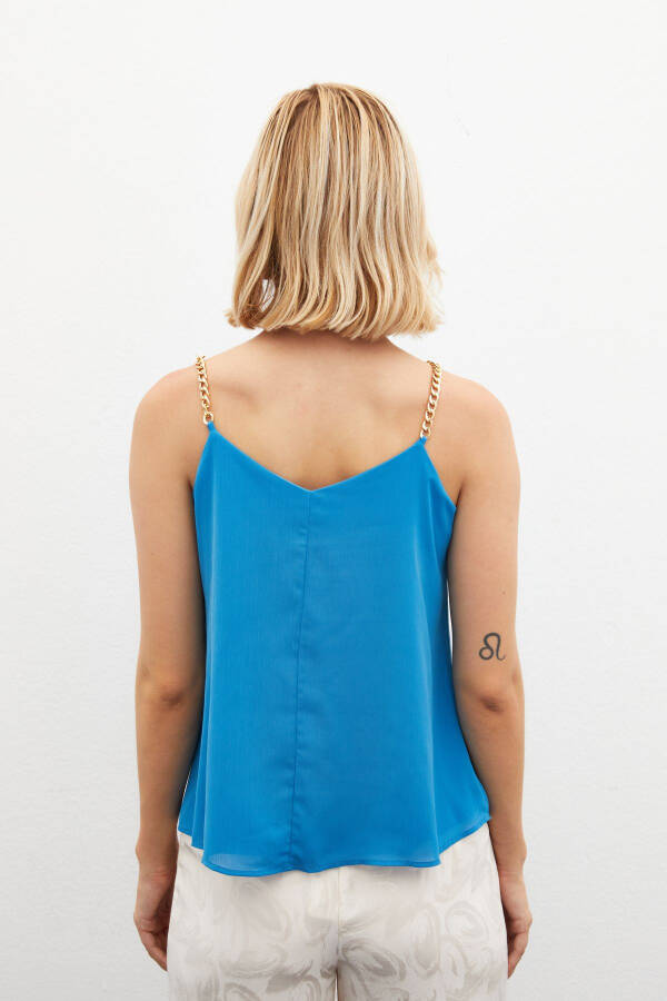 Loose Chain Strap Blouse Blue - 5