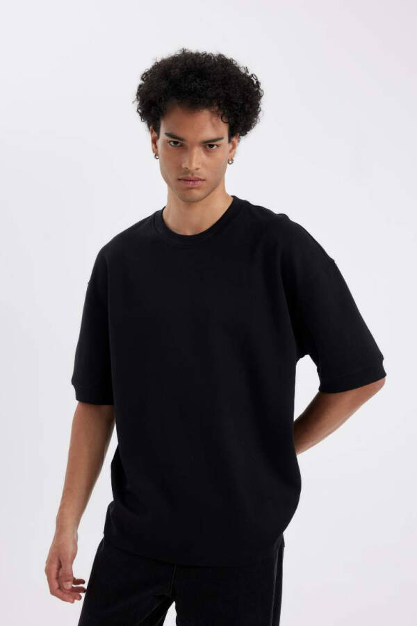 Loose Fit Crew Neck Short Sleeve Heavyweight T-Shirt Black - 1