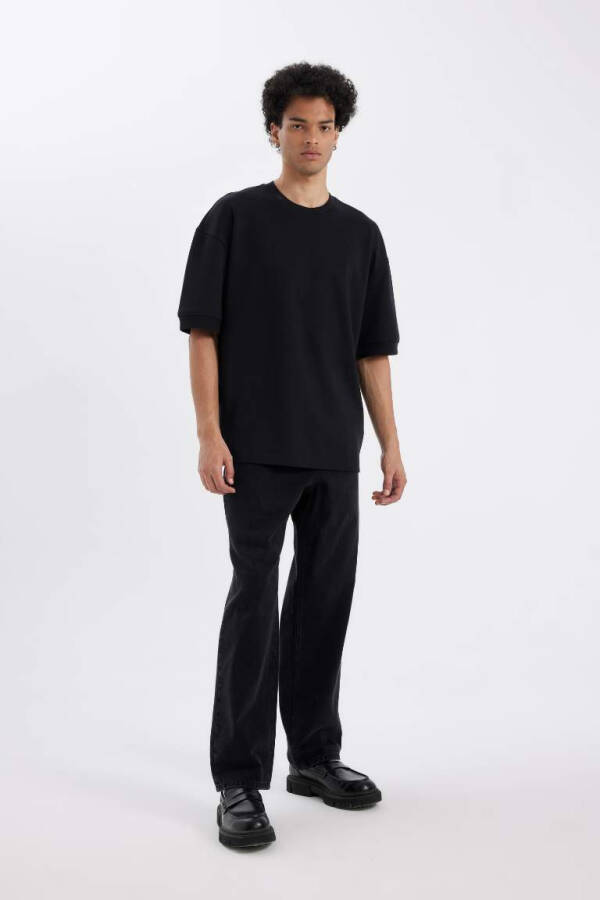 Loose Fit Crew Neck Short Sleeve Heavyweight T-Shirt Black - 2