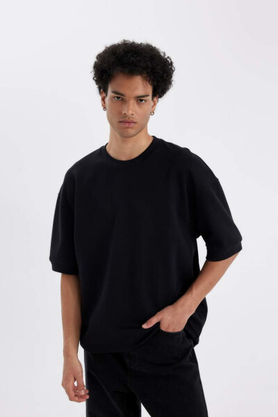 Loose Fit Crew Neck Short Sleeve Heavyweight T-Shirt Black - 4