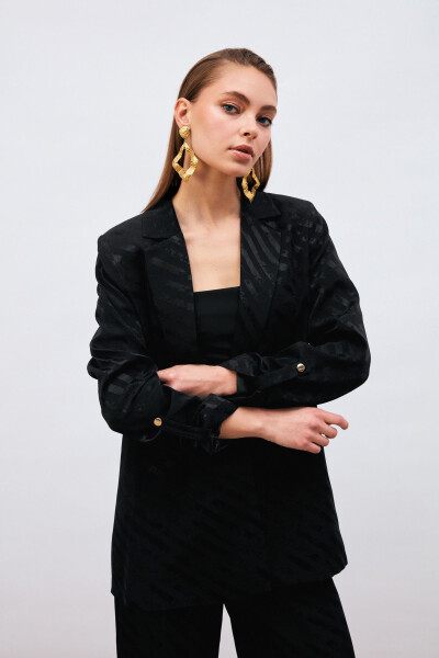 Loose Fit Jacket with Sleeve Detail - Black - 1