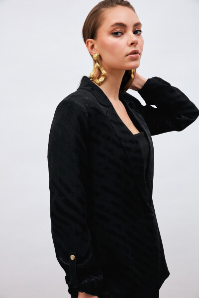 Loose Fit Jacket with Sleeve Detail - Black - 2