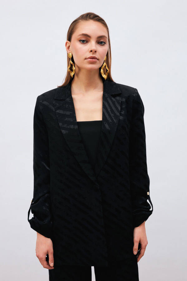 Loose Fit Jacket with Sleeve Detail - Black - 3