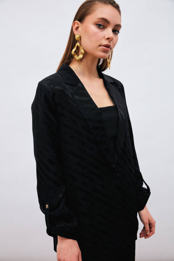 Loose Fit Jacket with Sleeve Detail - Black - 4