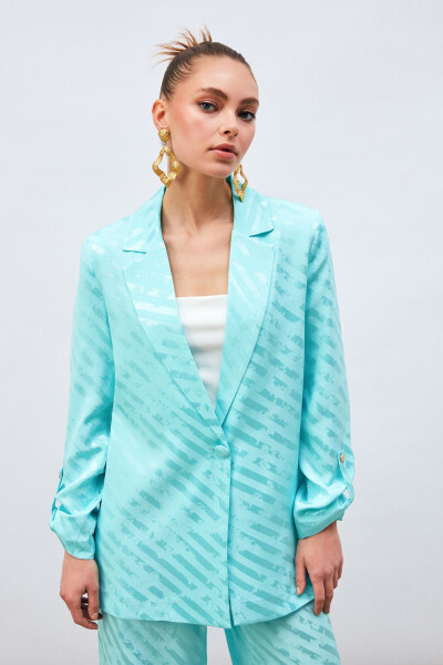 Loose Fit Jacket with Sleeve Details - Turquoise - 1