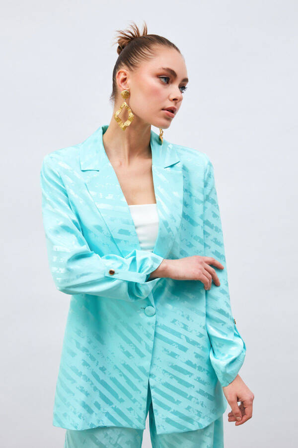 Loose Fit Jacket with Sleeve Details - Turquoise - 2