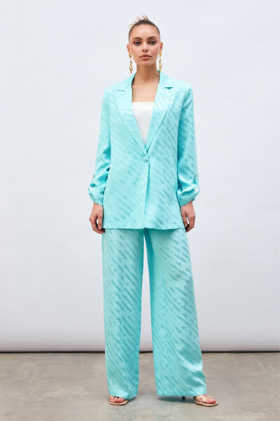 Loose Fit Jacket with Sleeve Details - Turquoise - 3