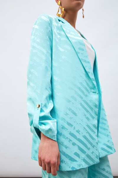 Loose Fit Jacket with Sleeve Details - Turquoise - 4