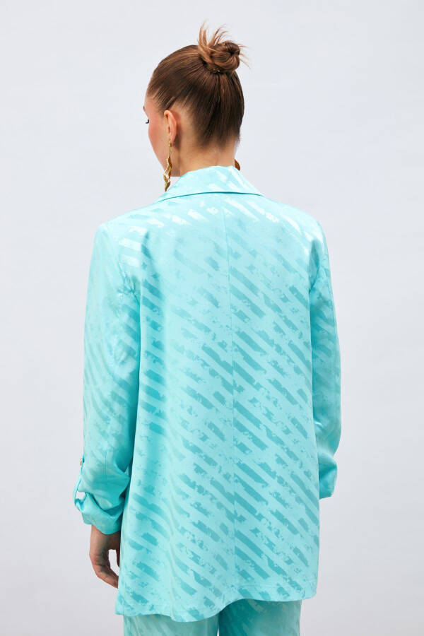 Loose Fit Jacket with Sleeve Details - Turquoise - 5