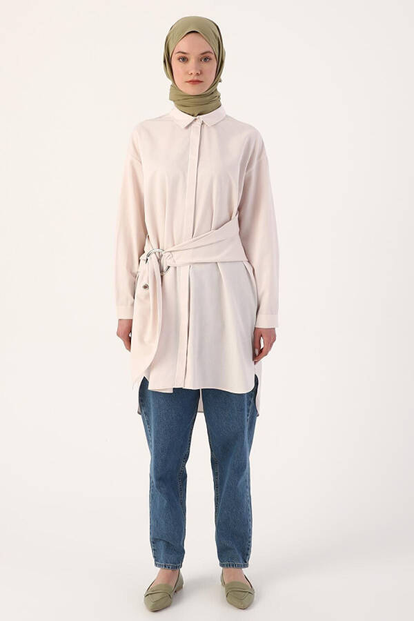 Loose Fit Shirt Tunic with Light Pink Belt - 2