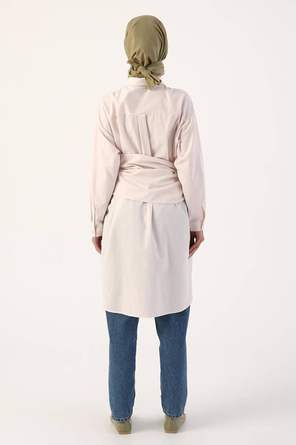 Loose Fit Shirt Tunic with Light Pink Belt - 4