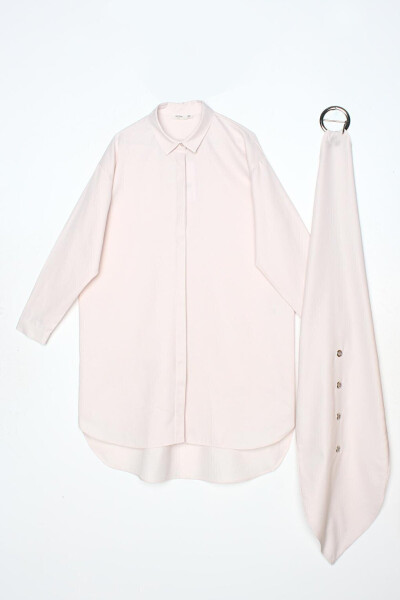 Loose Fit Shirt Tunic with Light Pink Belt - 5