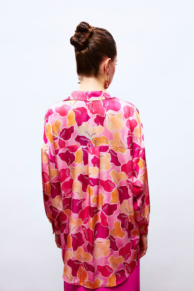 Loose Floral Shirt - FUCHSIA-ORANGE - 5